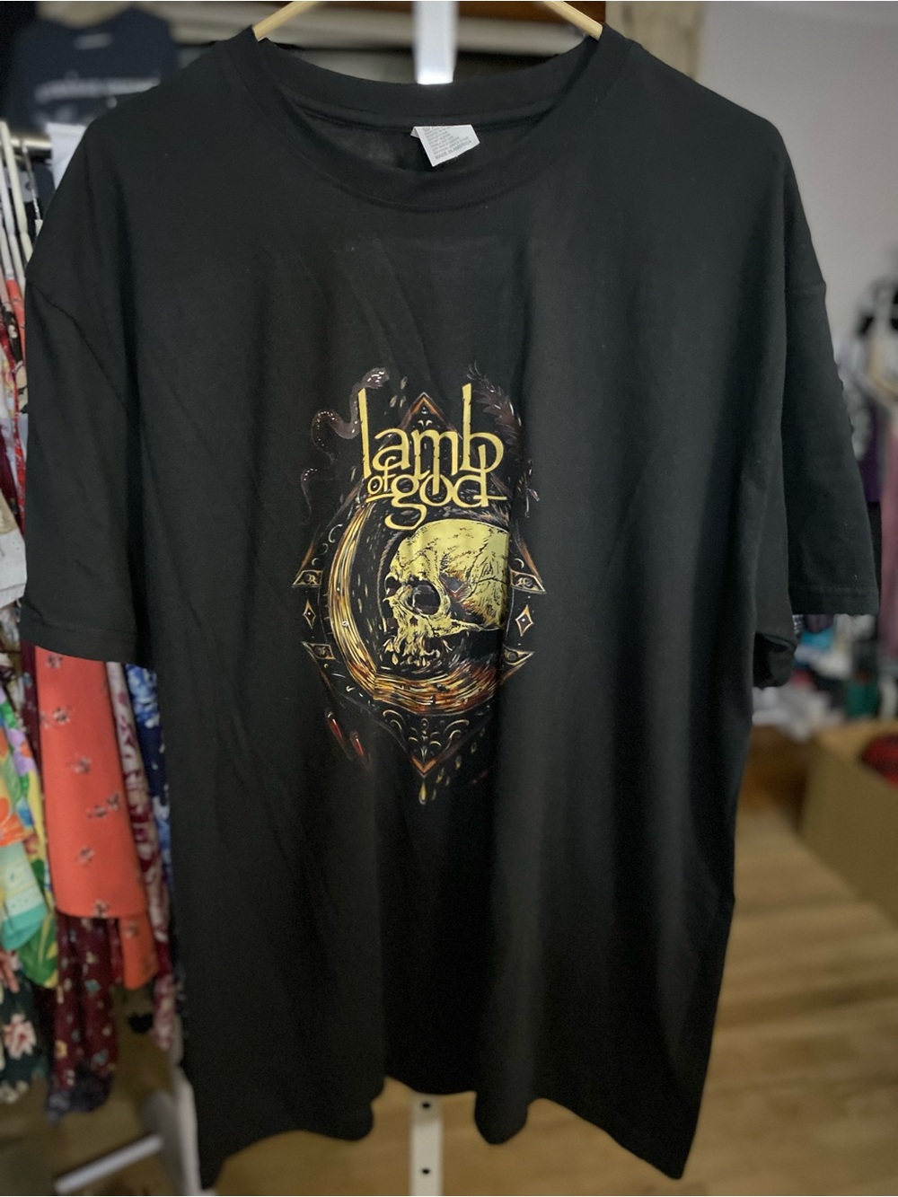 Lamb of God - Black Short-Sleeve Graphic Tee with Yellow Skull